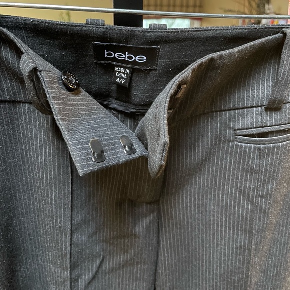 Bebe size 4 petite pants with a little give. Grey pinstripes. - Picture 4 of 5
